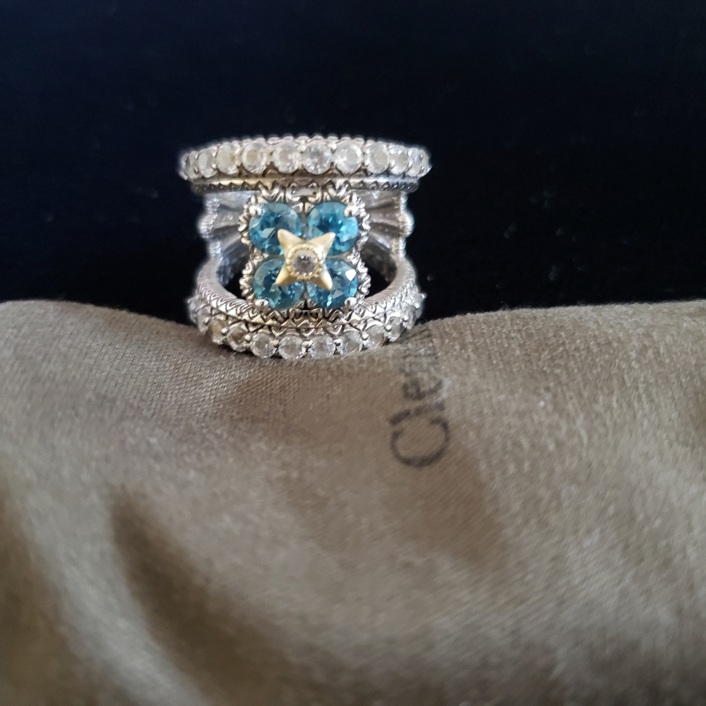 Barbara Bixby Vintage Aquamarine Flower Split Design Ring 6